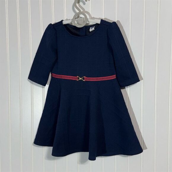 Janie and Jack Girls Dress 2T Navy Knit Fit & Flare Equestrian Belt Holiday - Picture 1 of 8